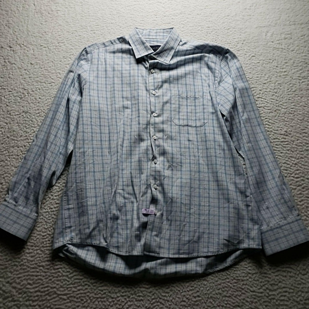 Scott Barber Shirt Mens XL Blue Plaid Cotton Long Sleeve Button-Up Casual Woven